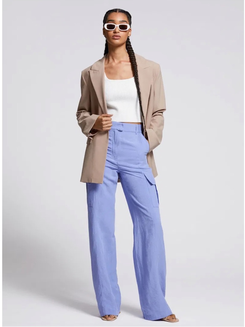 & Other Stories Wide-Leg Cargo Pants NWT Size 0 In Blue (Periwinkle/Purple)